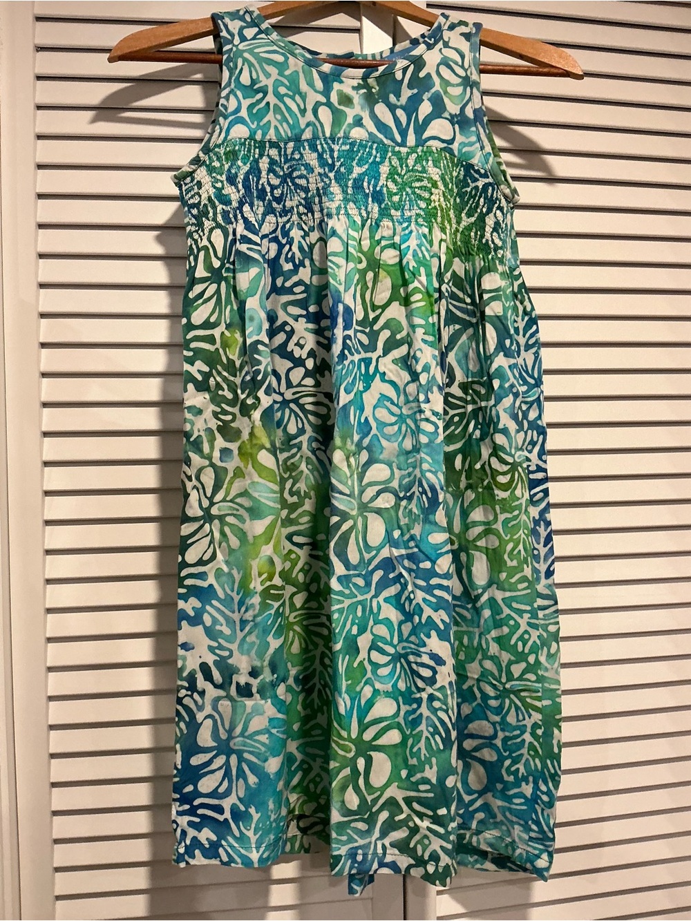 Girls Sleeveless Blue & Green Floral Sundress